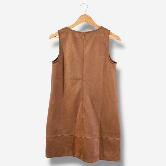 Loft Brown Faux Suede Mini Shift Dress Size 4 V-Neck Casual Spring Boho Preppy - Picture 8 of 11